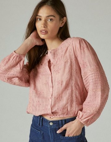Lucky Brand Clothing Textured Popover Blouse