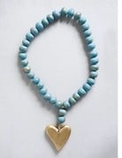 Creative Co-op CC Mango Wood Beads w/Heart-Turquoise