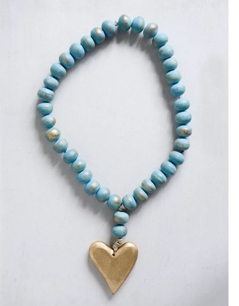 Creative Co-op CC Mango Wood Beads w/Heart-Turquoise