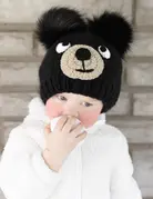Huggalugs Huggalugs Black Bear Knit Beanie