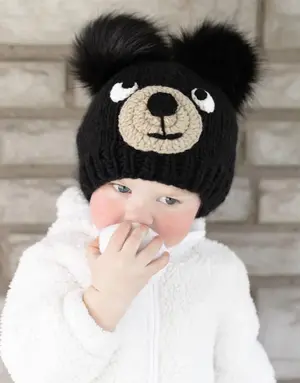 Huggalugs Huggalugs Black Bear Knit Beanie