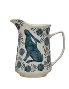 Creative Co-op Hand-Painted Rabbit & Flowers Pitcher