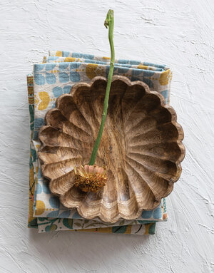 Creative Co-op Mango Wood Scalloped Bowl