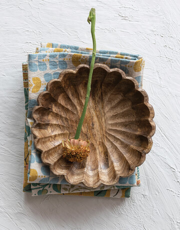Creative Co-op Mango Wood Scalloped Bowl