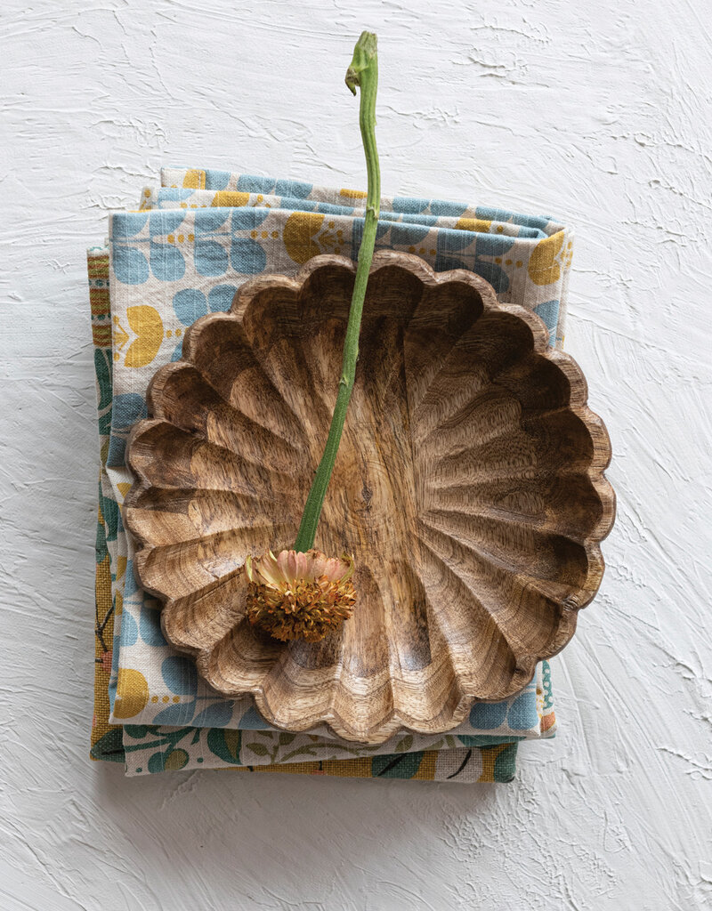 Creative Co-op Mango Wood Scalloped Bowl