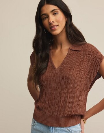 hollyann | Z Supply Lauden Polo Top in Teakwood - HOLLYANN hollyann | Z Supply Lauden Polo Top in Teakwood - HOLLYANN