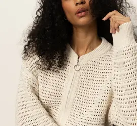 ★IN SILENCE★ Wool Twisted Blouson CREAM IM2B4JP14CR hollyann | Sanctuary Open Knit Bomber Jacket - Chalk - HOLLYANN