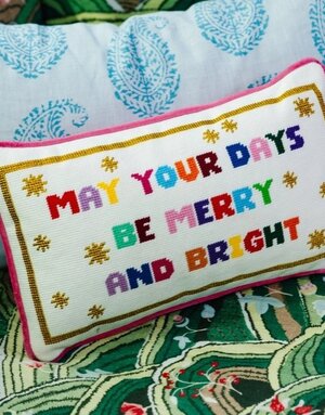 Furbish Studio MERRY & BRIGHT  Needlepoint Pillow