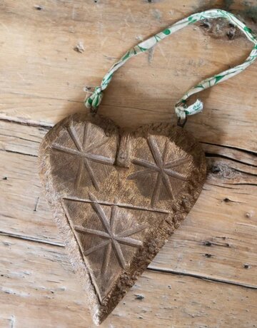 Sugarboo Designs Sugarboo Hanging Carved Wooden Kantha Heart