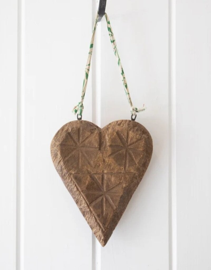 Sugarboo Designs Sugarboo Hanging Carved Wooden Kantha Heart