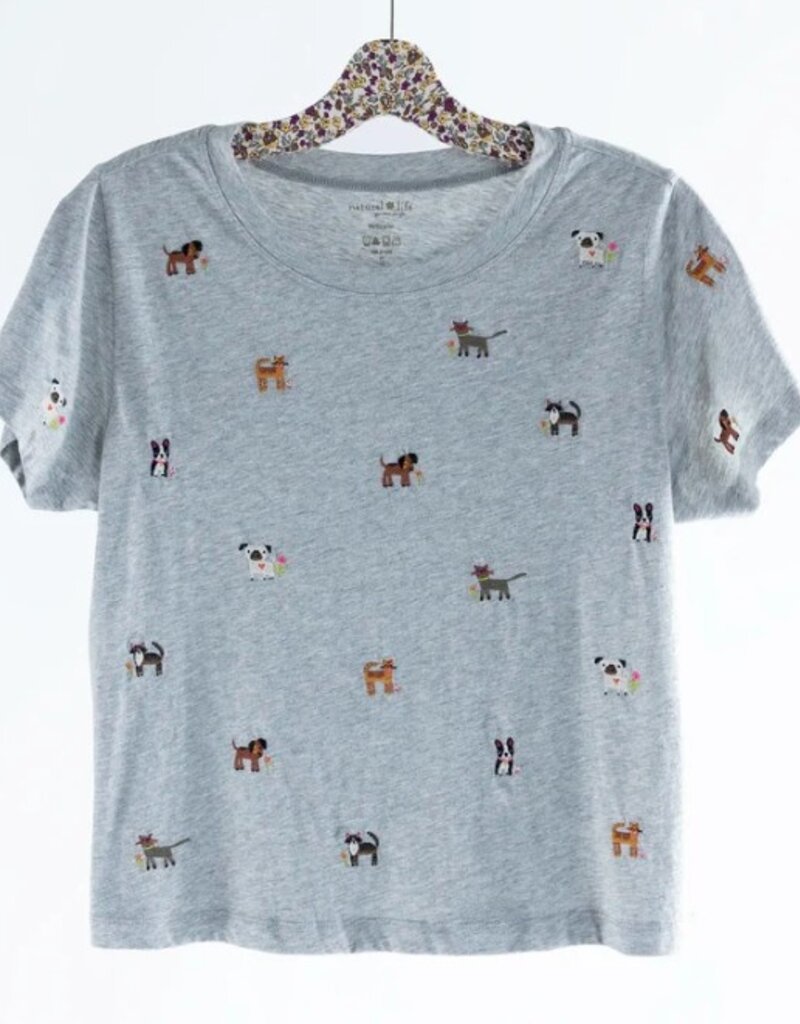 Natural Life Fave Little Things Embroidered Cats & Dogs Tee