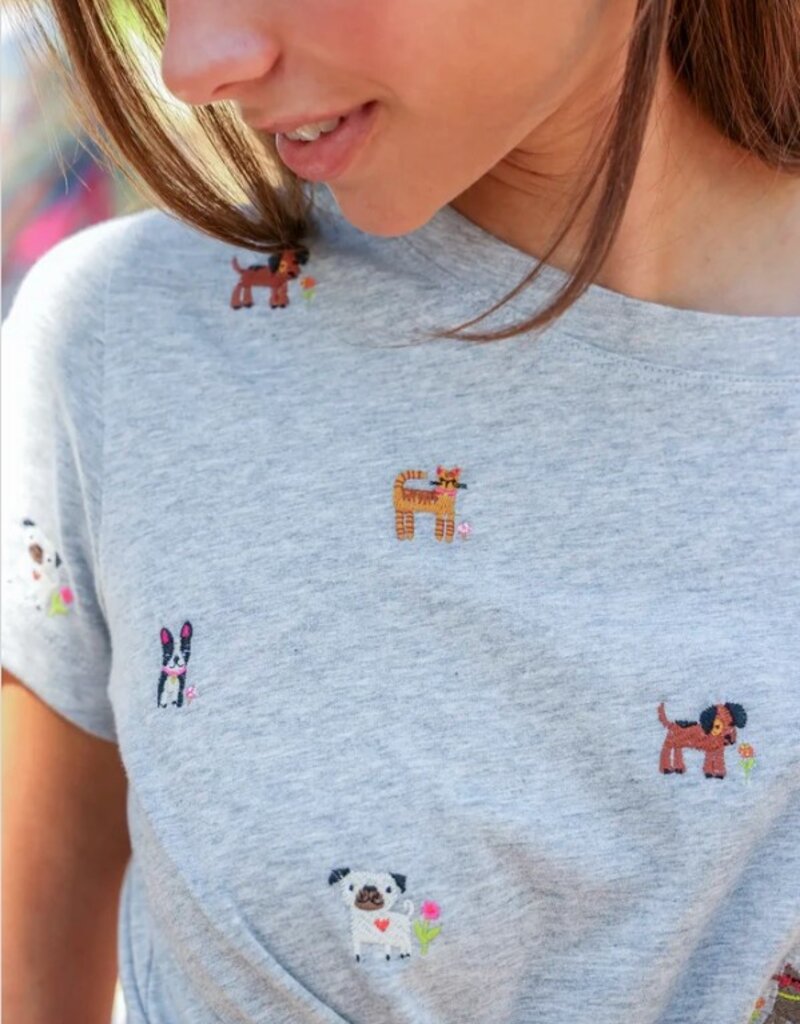 Natural Life Fave Little Things Embroidered Cats & Dogs Tee