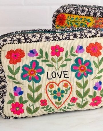 Natural Life Corduroy Embroidered LOVE Cosmetic Pouch
