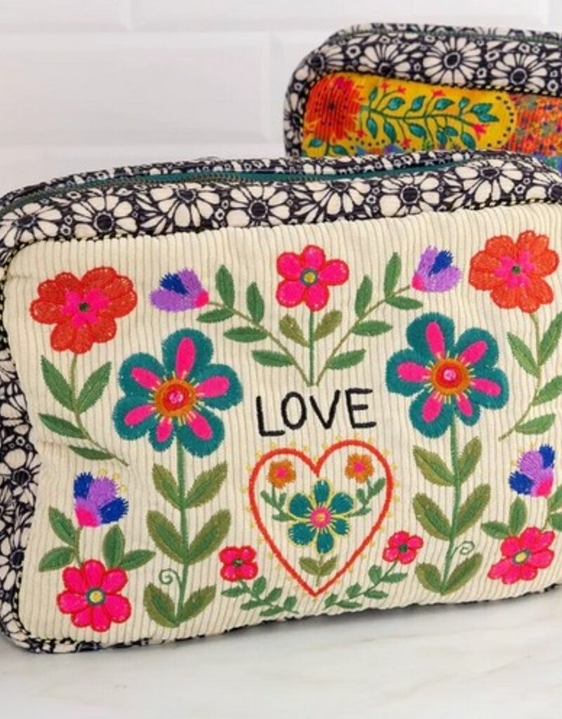 Natural Life Corduroy Embroidered LOVE Cosmetic Pouch