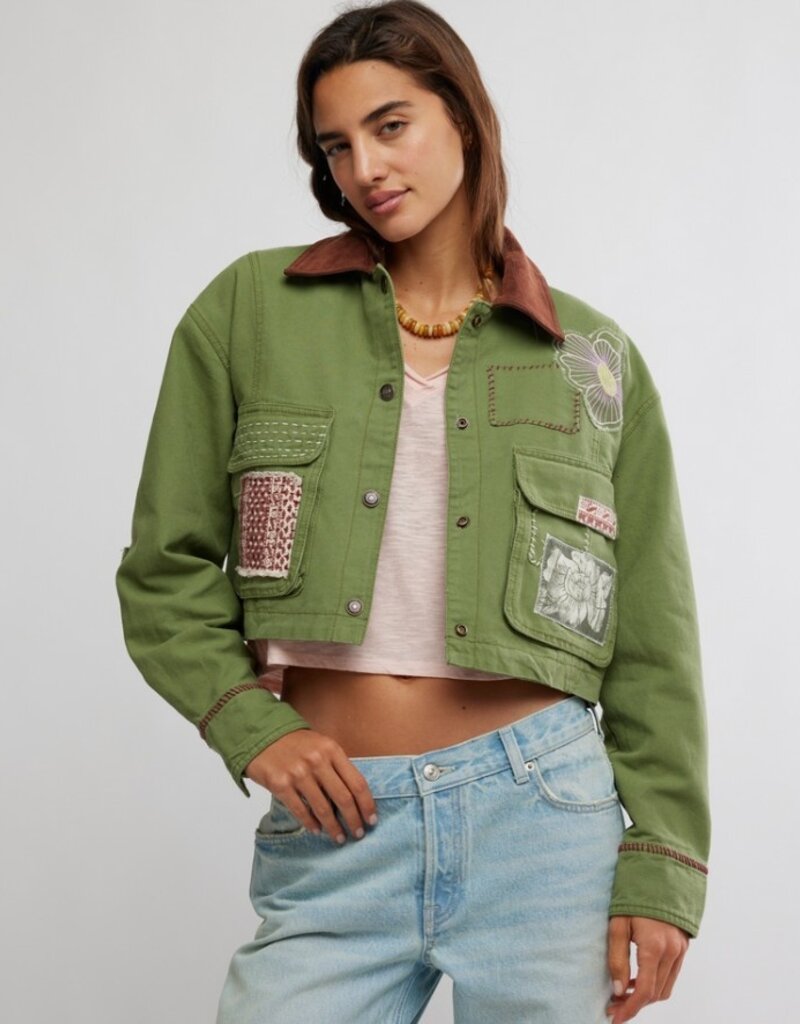 Free People Free People Martha Workwear Appliques Crop Jacket