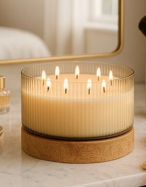 Sagebrook Home Sagebrook Wood & Ivory Glass Candle