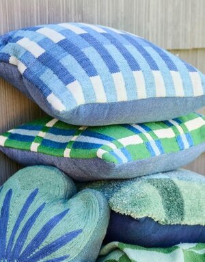 Creative Co-op Embroidered & Striped Pillow