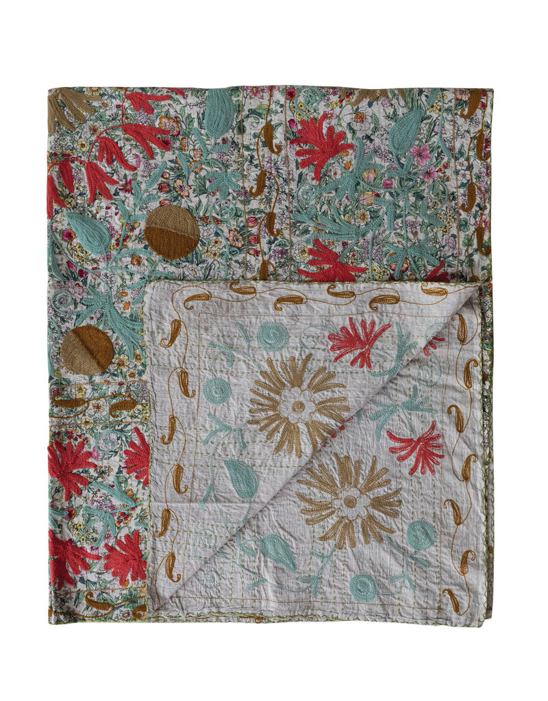 Creative Co-op Suzani Hand-Embroidered Kantha Stitch Throw