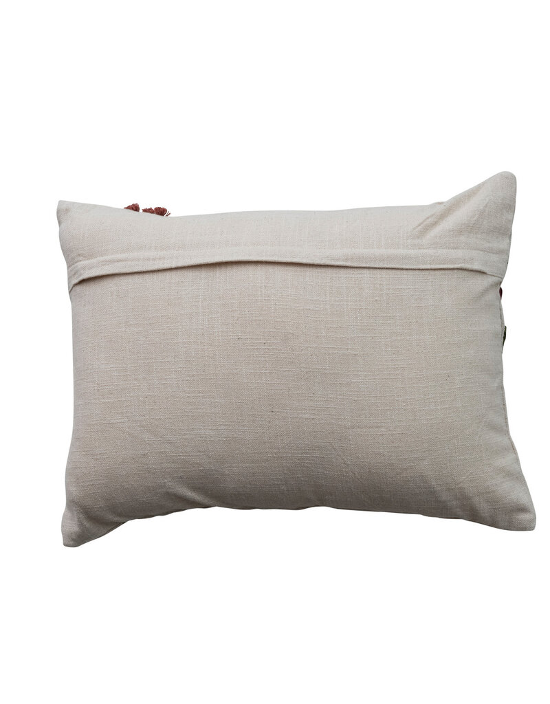 Creative Co-op Hand-Embroidered Flowers Pillow