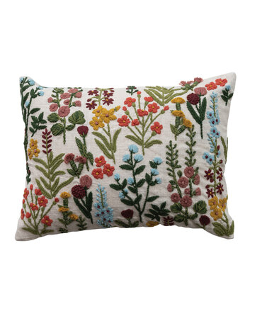 Creative Co-op Hand-Embroidered Flowers Pillow