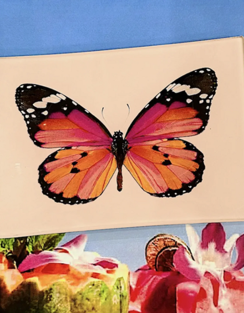 Ben's Garden BG Decoupage Glass Tray - Pink Sardinia Butterfly 3.5x5.5