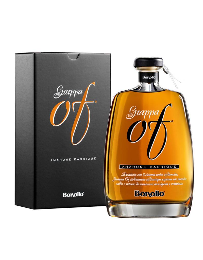 GRAPPA OF AMARONE BARRIQUE CL 35 CONFEZIONE + 2 CALICI BONOLLO [32,50 €] -  Grappa