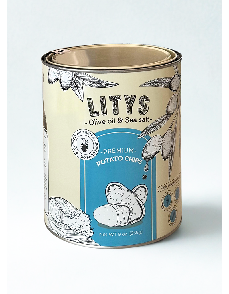 LITYS Natural Olive Oil & Sea Salt Potato Chips - Single 9oz Tin