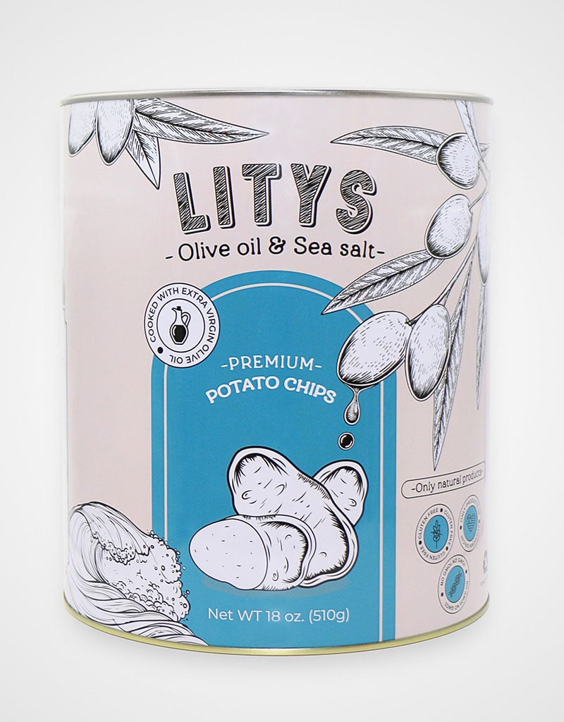 LITYS Natural Olive Oil & Sea Salt Potato Chips - Single 18oz Tin