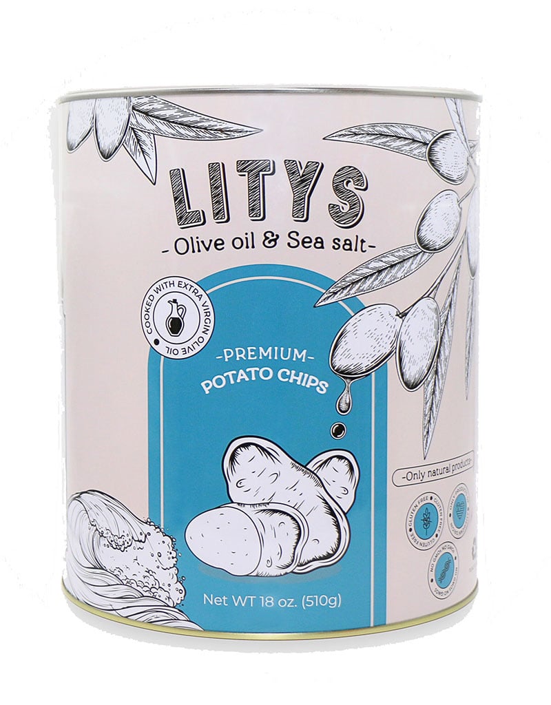 LITYS Natural Olive Oil & Sea Salt Potato Chips - Single 18oz Tin