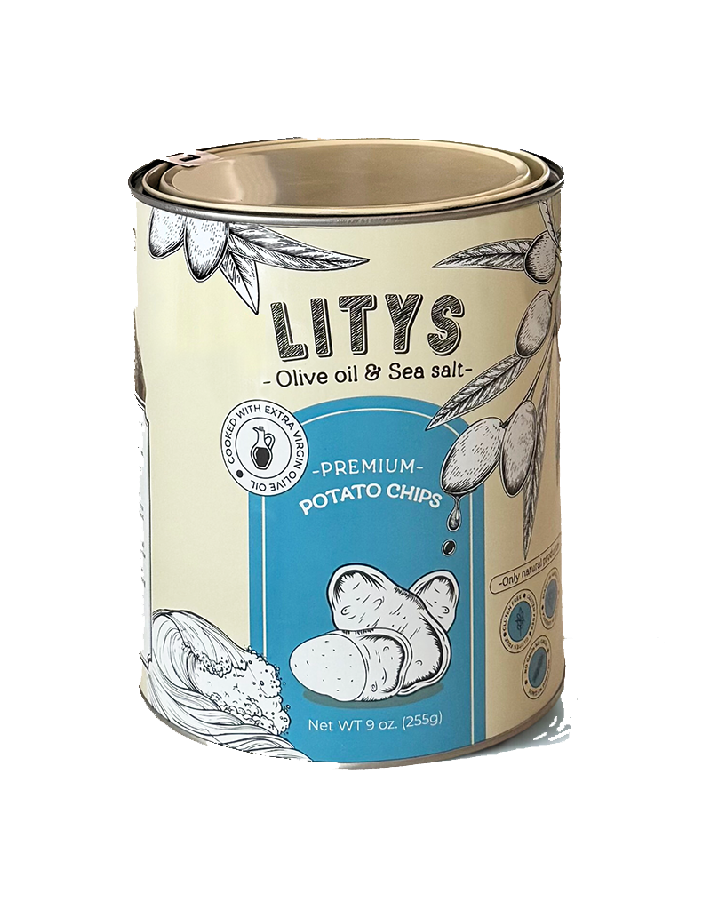 LITYS Natural Olive Oil & Sea Salt Potato Chips - Single 9oz Tin