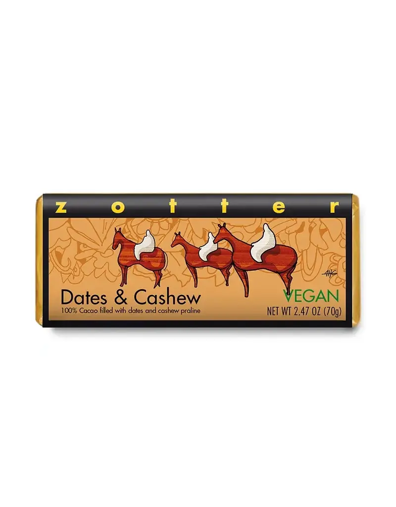 Zotter Dates & Cashews Chocolate Bar 2.47 oz - Austria