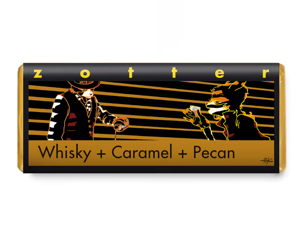 Zotter 70% Dark Chocolate Whiskey + Caramel + Pecan Bar, Austria - 2.47oz Single Bar