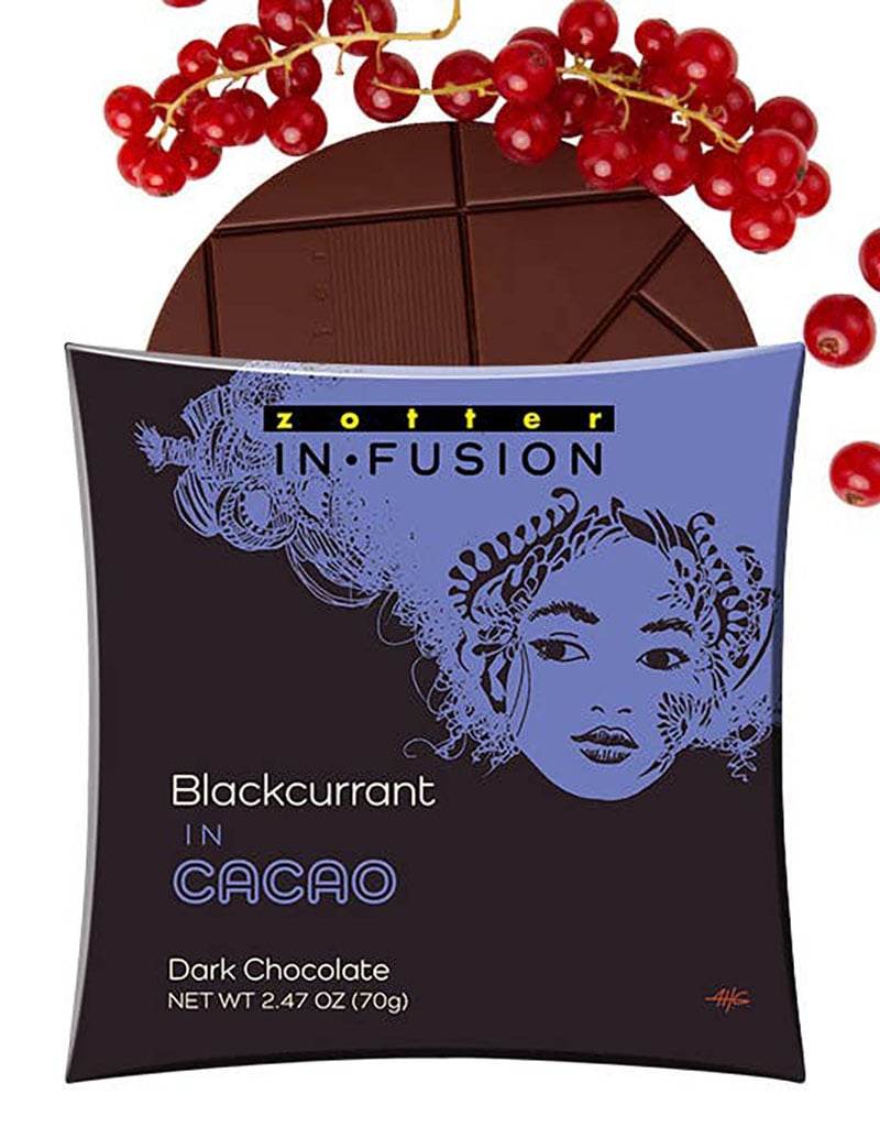 Zotter In-Fusion Blackcurrant in Cacao 70% Dark Chocolate Bar, Austria - 2.47oz Single Bar