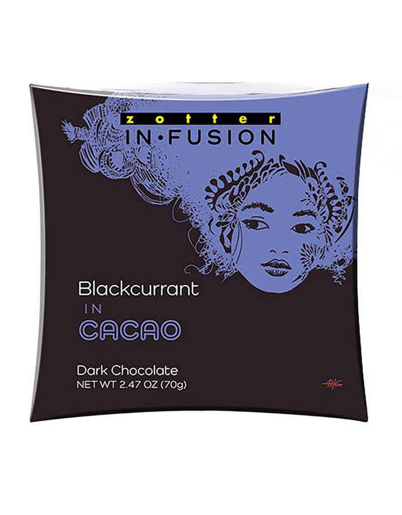 Zotter In-Fusion Blackcurrant in Cacao 70% Dark Chocolate Bar, Austria - 2.47oz Single Bar