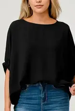 Pixi+ Ivy Cuffed Black Blouse