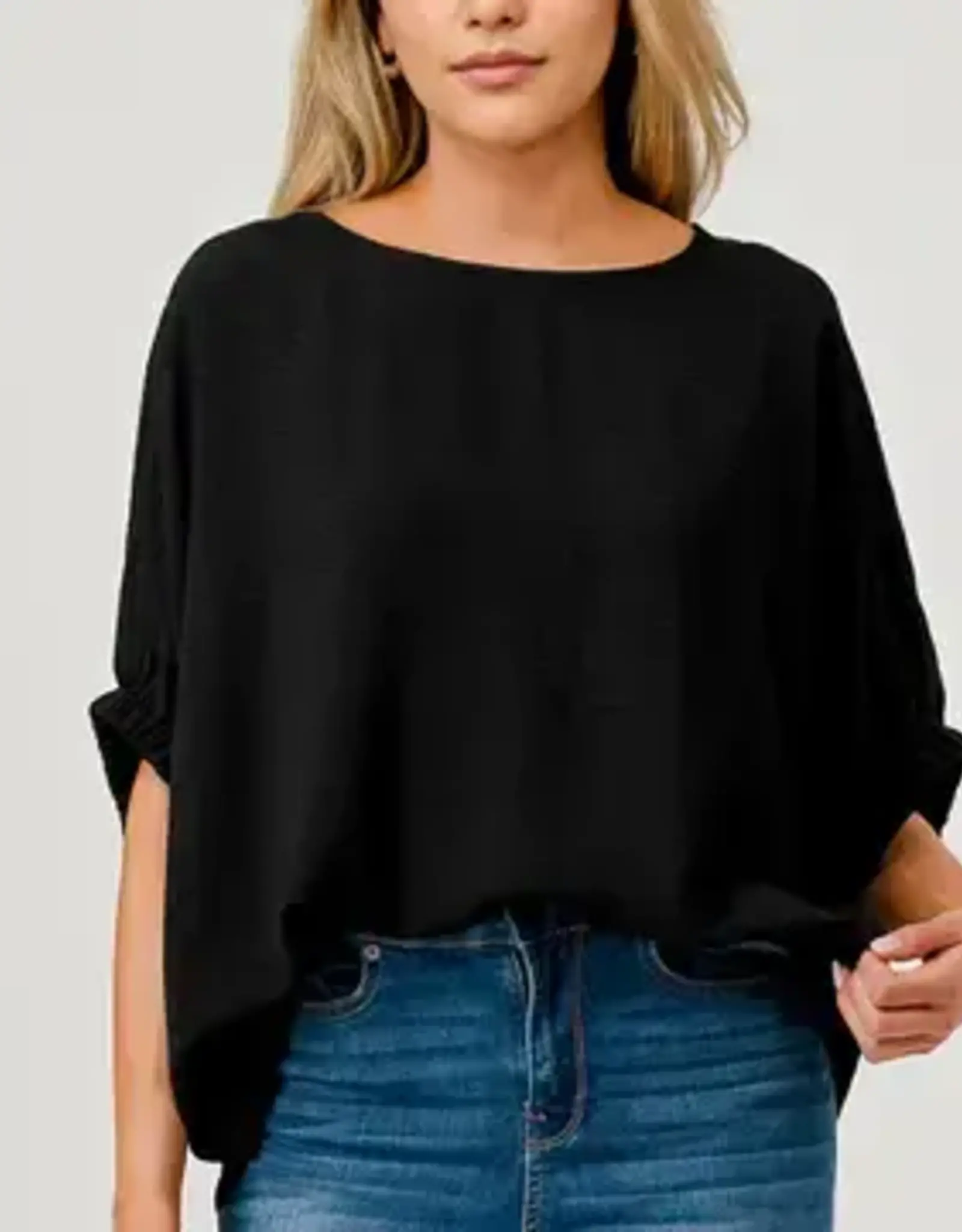 Pixi+ Ivy Cuffed Black Blouse