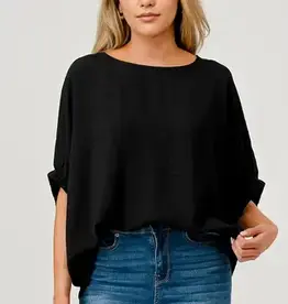 Pixi+ Ivy Cuffed Black Blouse