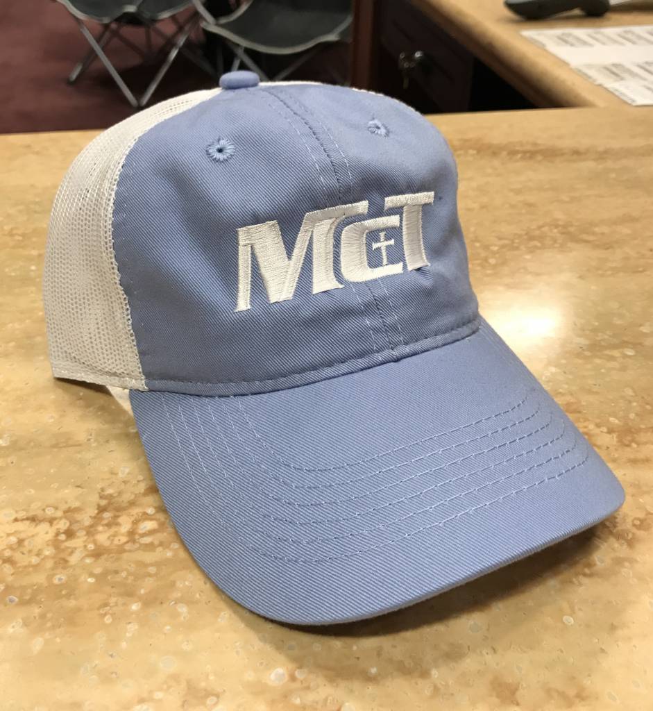 Trucker Hat w/White Logo Blue - McGill-Toolen Campus Store