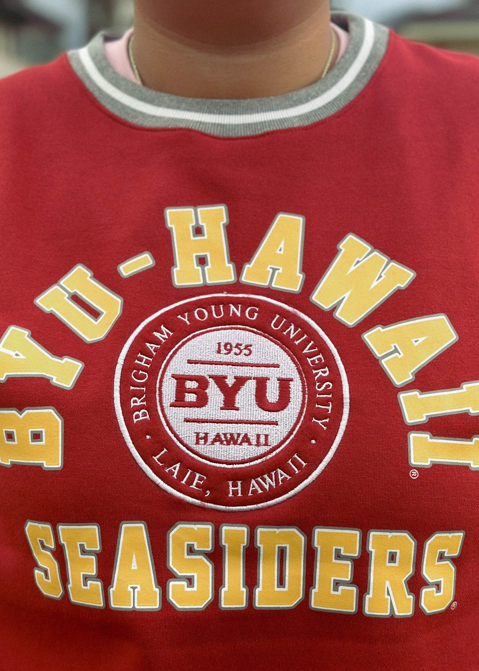 Blue 84 BYU-Hawaii Seasiders Varsity Rib Crew, Cardinal/Graphite -