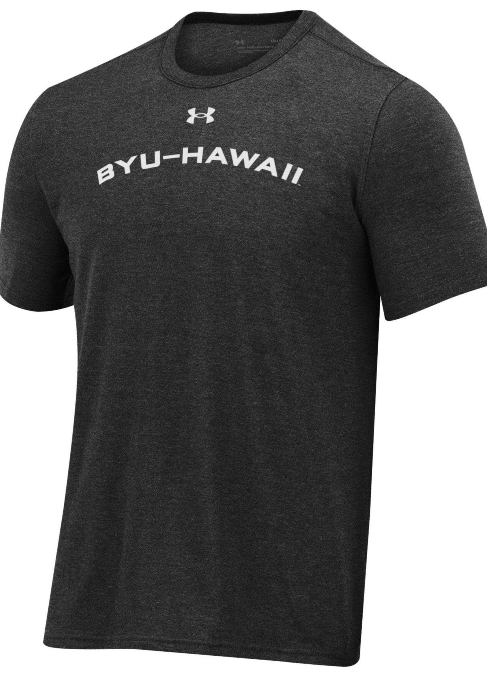 Under Armour UA Black Heather Tee with White BYU-Hawaii -