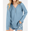 Bobby Lynn Waffle V Neck Long Sleeve Top Middle Buttons