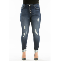 Kancan Gemma Curvy Button-Fly Distressed Denim Jeans Plus