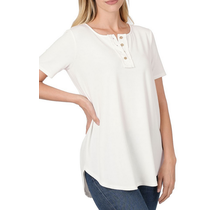 Nora Short Sleeve Button Top Ivory