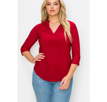 Ronit V Neck 3/4 Sleeve Top Cranberry