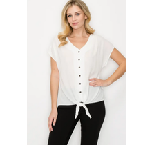 Halia V Neck Front Tie Woven Blouse ivory