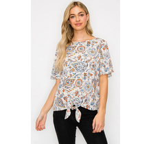 Akela Tie Front Blouse Taupe Coral
