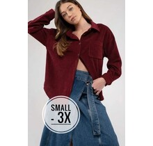 Dixie Corduroy Button Up  Jacket - Burgundy