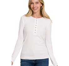 Ria Ribbed Button Long Sleeve Off White