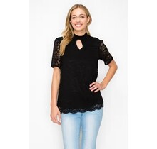 Micah Keyhole Lace Puff Sleeve Top - Black