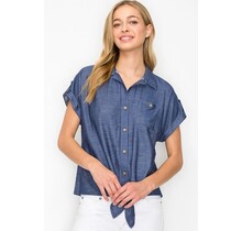 Avery Front Tie Knit Top - Denim